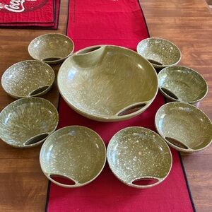 Olive Green Ceramic Serveware Set for Elegant Dining